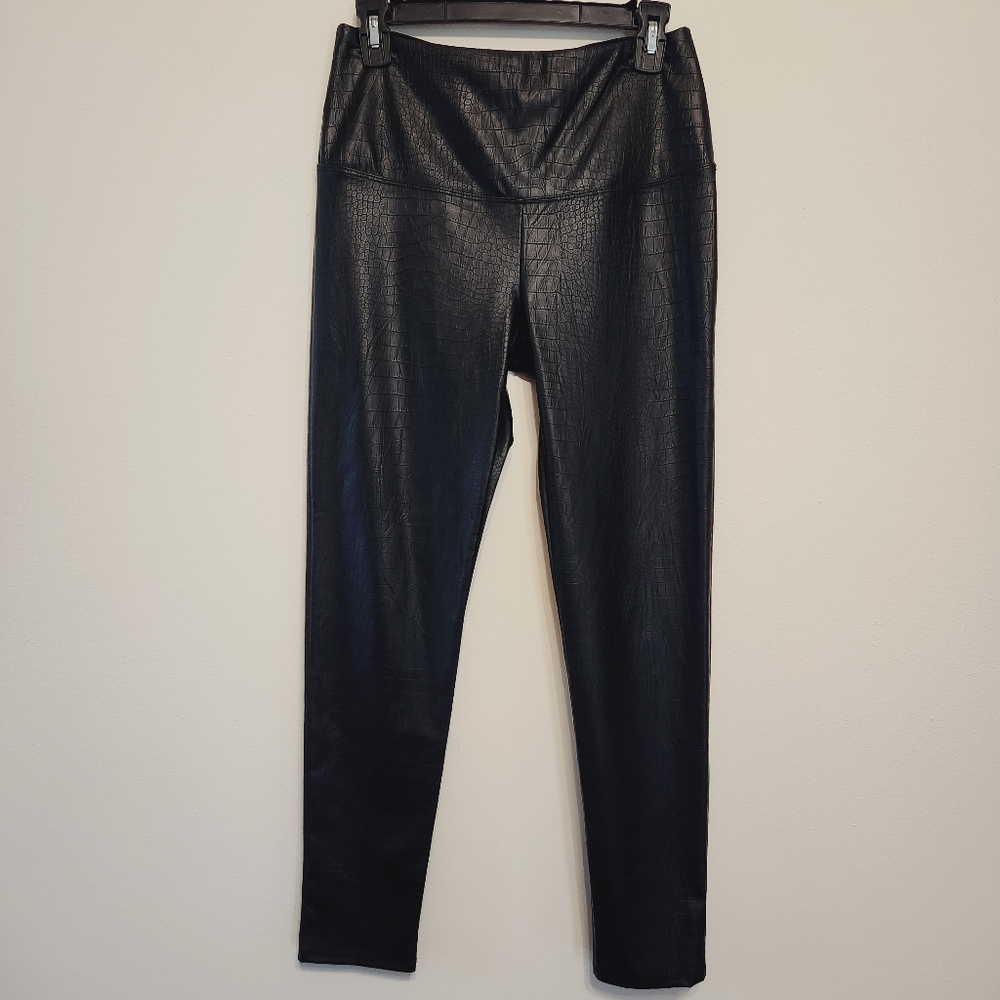 Black Faux Leather Snakeskin Alligator Skinny Pants